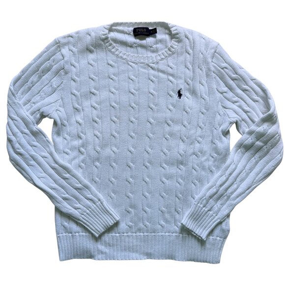 Polo Ralph Lauren Sweaters - RALPH LAUREN | White Cable Knit Crew Neck Sweater Sz M
